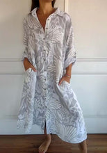 Carregar imagem no visualizador da galeria, Vestido feminino solto de lapela estampado de algodão e linho
