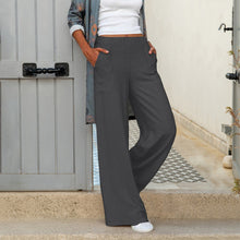 Carregar imagem no visualizador da galeria, Calças casuais de cor sólida para mulher com cintura elástica larga
