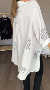 Camisa de lapela fashion com estampa de letras