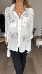 Camisa de lapela fashion com estampa de letras