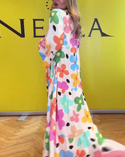 Carregar imagem no visualizador da galeria, Vestido casual colorido com estampa floral manga sino
