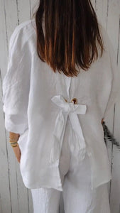 Camisa com design de amarração nas costas de algodão e linho